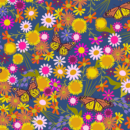 Alison Glass Wildflowers - Denim Monarch