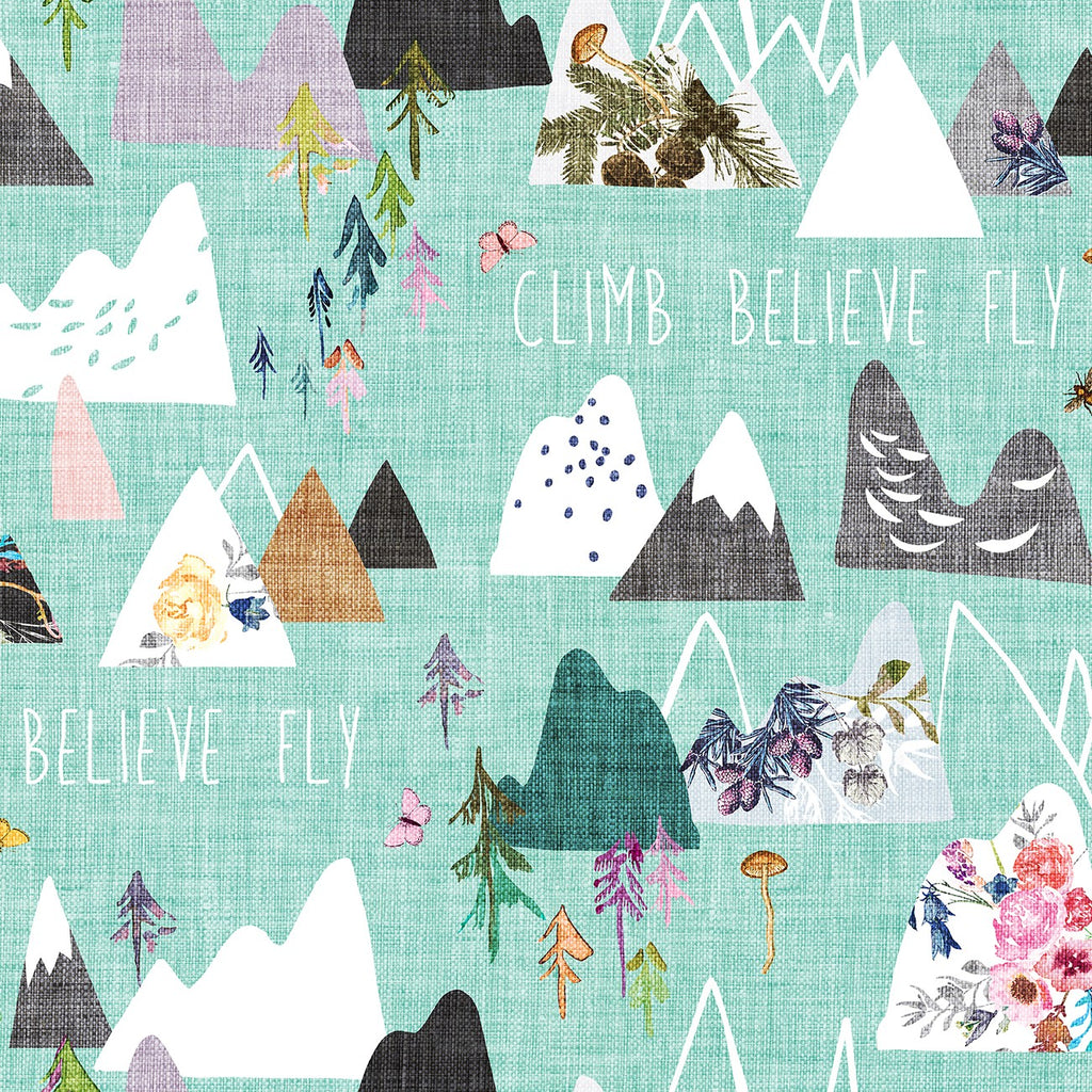 Clothworks Forest Glade - Turquoise Mountains Digitally Printed