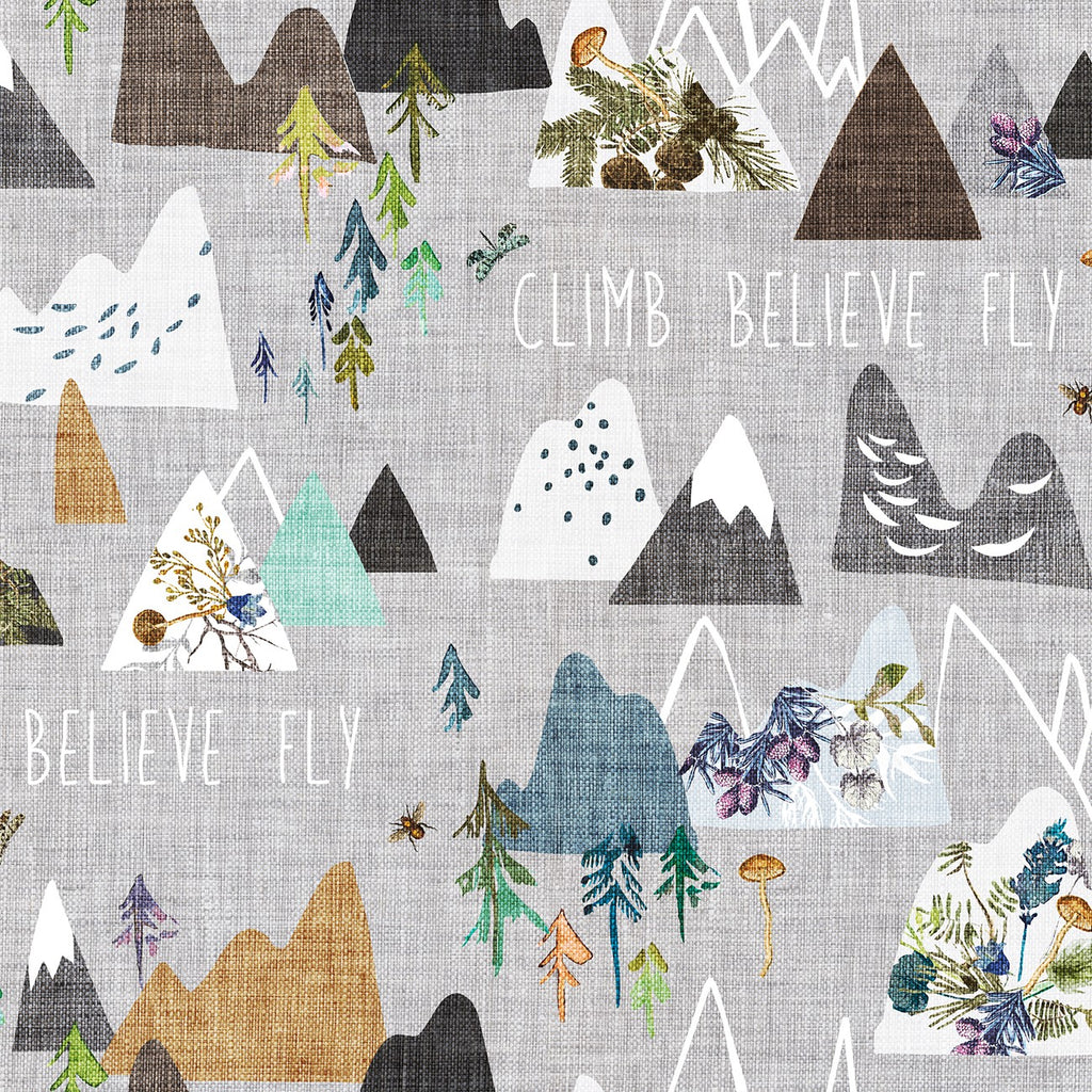 Clothworks Forest Glade - Light Pewter Mountains Digitally Printed