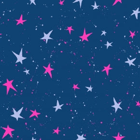 Snow Flowers - Neon Pink Stars Indigo