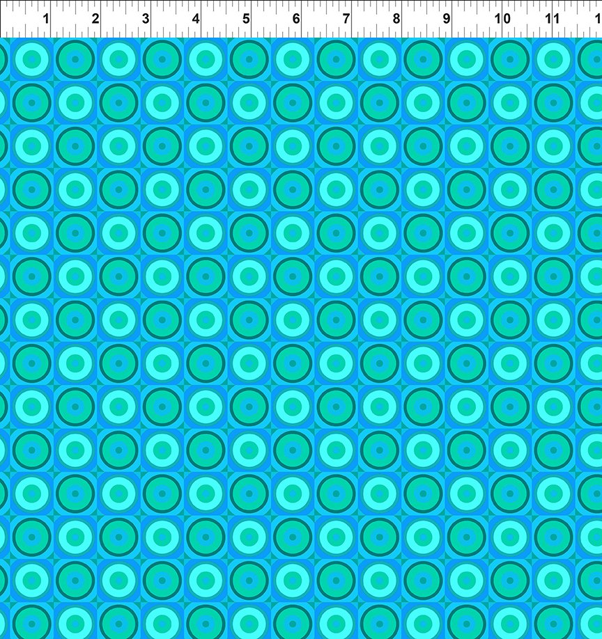 In The Beginning - Flock Together - Aqua Circle Square - 10FT-3 Aqua Circle Square - Sold by the Half Yard