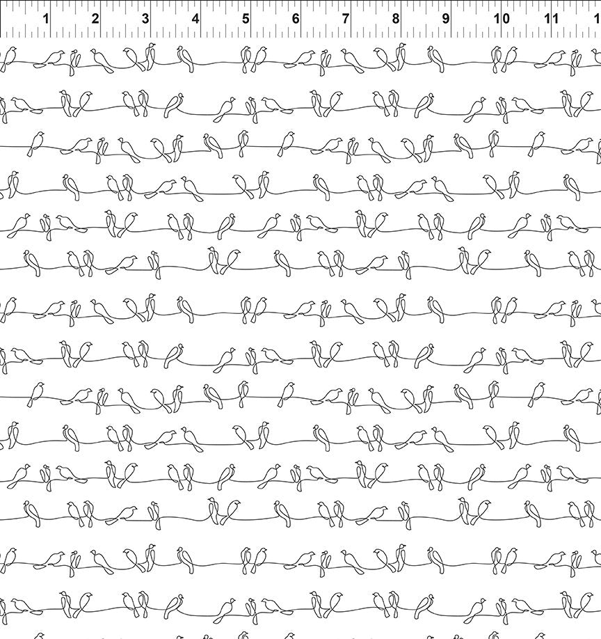 In The Beginning - Flock Together - White Birds on Wire - 11FT-1 White Birds on Wire - Sold by the Half Yard (Sold Out)