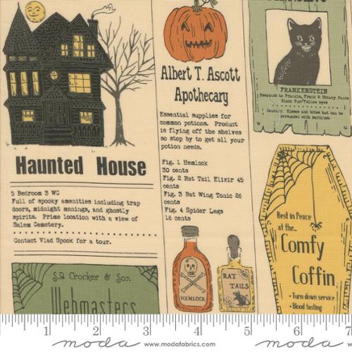 Moda - Home Sweet Haunt - Vintage Newspaper Text and Words - Bone - 20910-11 - Sold by the Half Yard