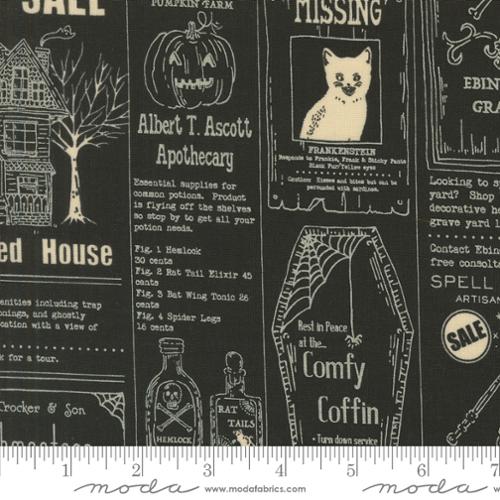 Moda - Home Sweet Haunt - Vintage Newspaper Text and Words - Midnight - 20910-17 - Sold by the Half Yard