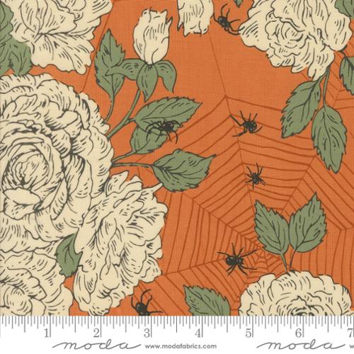 Moda - Home Sweet Haunt - Haunted Roses Florals Spiders Web - Pumpkin - 20911-14 - Sold by the Half Yard