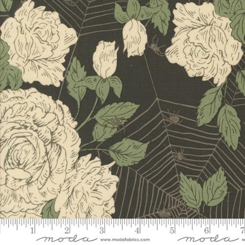 Moda - Home Sweet Haunt - Haunted Roses Florals Spiders Web - Charcoal - 20911-16 - Sold by the Half Yard