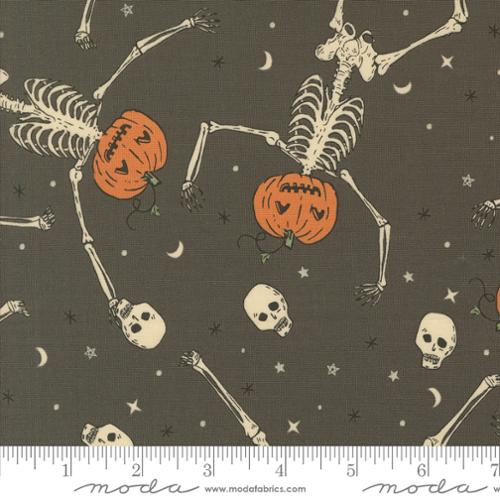 Moda - Home Sweet Haunt - Dancing Pumpkins Novelty Skeleton Pumpkin - Stone - 20913-12 - Sold by the Half Yard