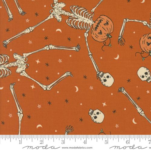 Moda - Home Sweet Haunt - Dancing Pumpkins Novelty Skeleton - Rust - 20913-13 - Sold by the Half Yard