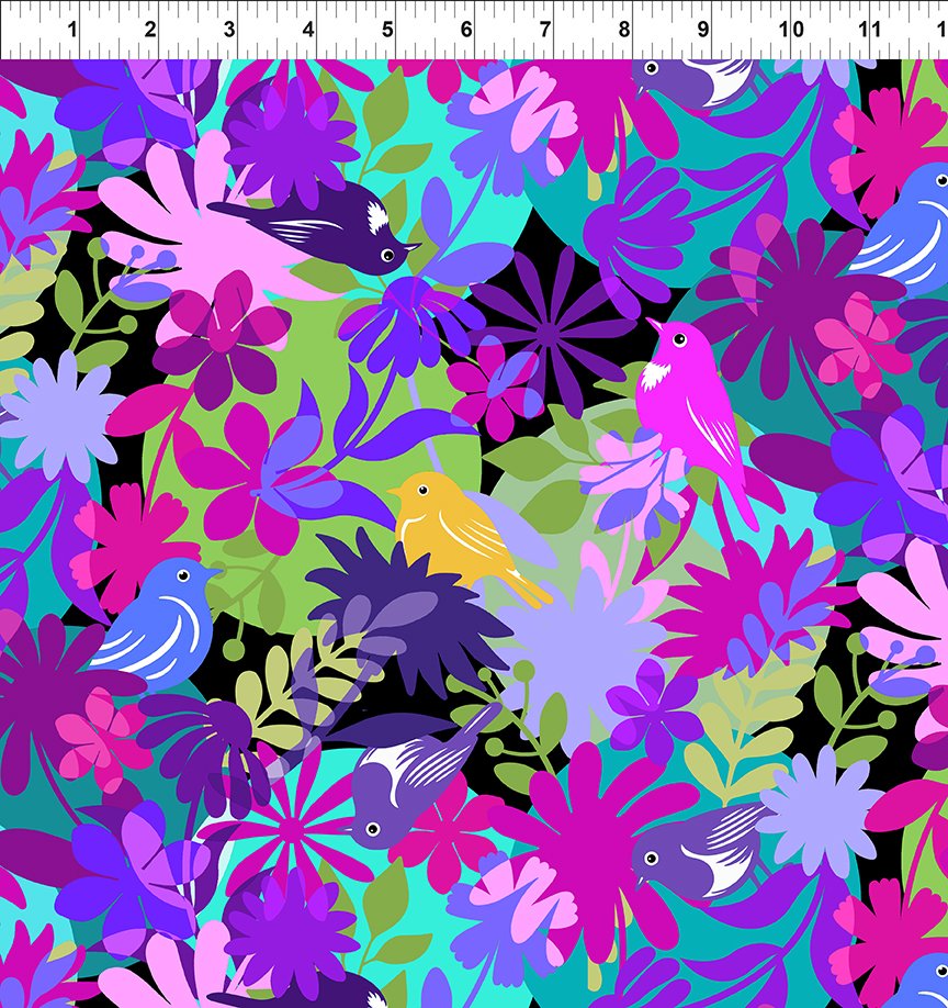 In The Beginning - Flock Together - Jewel Birds & Flower - 2FT-2 Jewel Birds & Flower - Sold by the Half Yard