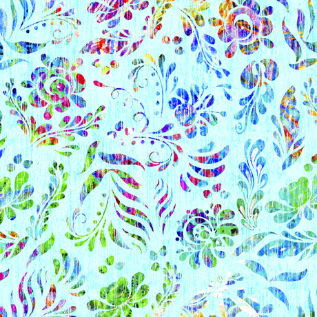 QT Fabrics: On Painted Wings - Floral Aqua - 2600-30059-Q