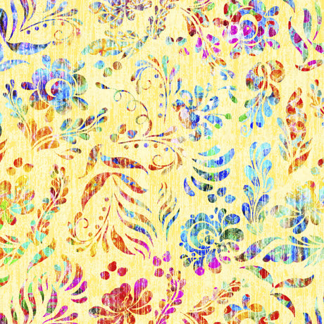 QT Fabrics: On Painted Wings - Floral Yellow - 2600-30059-S