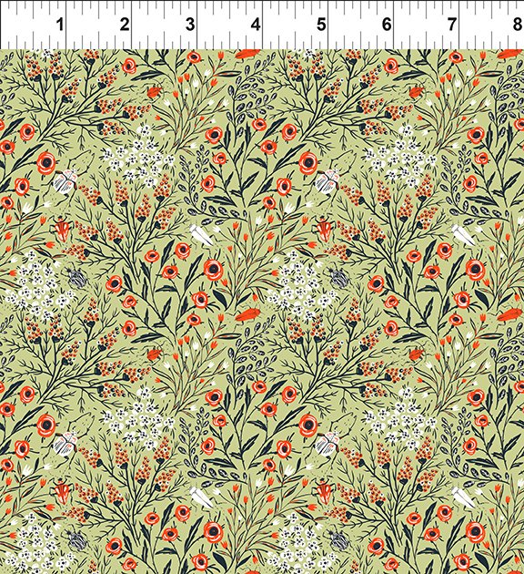 In the Beginning - Whimsy - Wild Flower Clusters Green - 4WMS-1 - Sold by the Half Yard