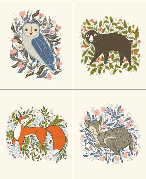 Moda - Woodland Wonder - Woodland Wonder Cloud - Floral Animal Panel 36" x 44" - 48400 11 - Sold by the Panel 36"