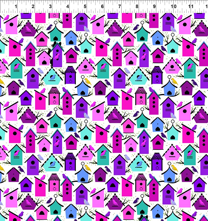 In The Beginning - Flock Together - Jewel Bird Houses - 6FT 2 Jewel Bird Houses - Sold by the Half Yard (Sold Out)