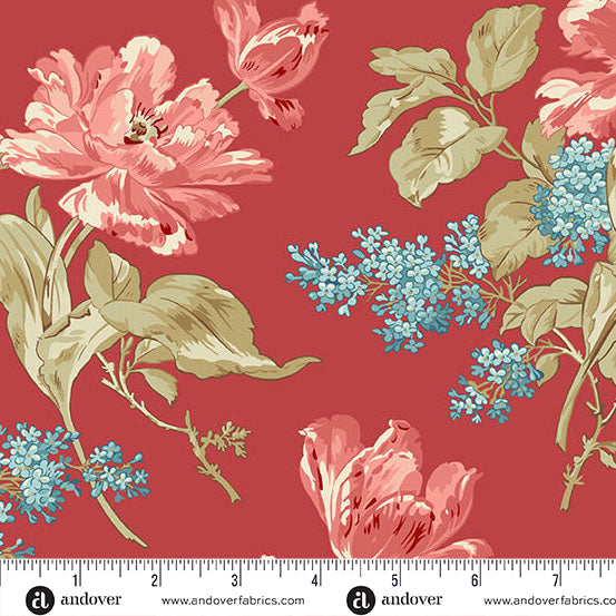 Andover Fabrics - Edyta Sitar - Lighthouse - Red Roof Front Porch Bouquet - A-1472-R - Sold by the Half Yard