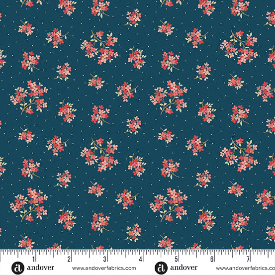 Andover Fabrics - Edyta Sitar - Lighthouse - Navy Sand Verbena - A-1479-B - Sold by the Half Yard