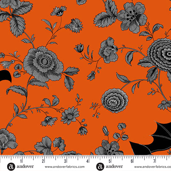 Andover Fabrics - Phantasm - Night Garden Flame - A-1517-O - Sold by the Half Yard
