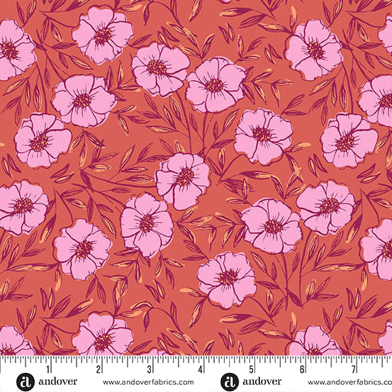 Andover Fabrics - Petals and Stitches - Rust Bouquet Bliss - A-1567-O - Sold by the Half Yard