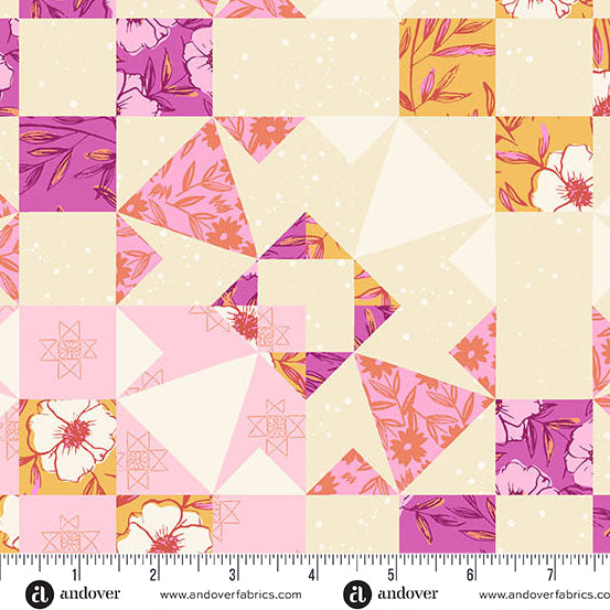 Andover Fabrics - Petals and Stitches - Fandango Garden Blocks - A-1573-E - Sold by the Half Yard
