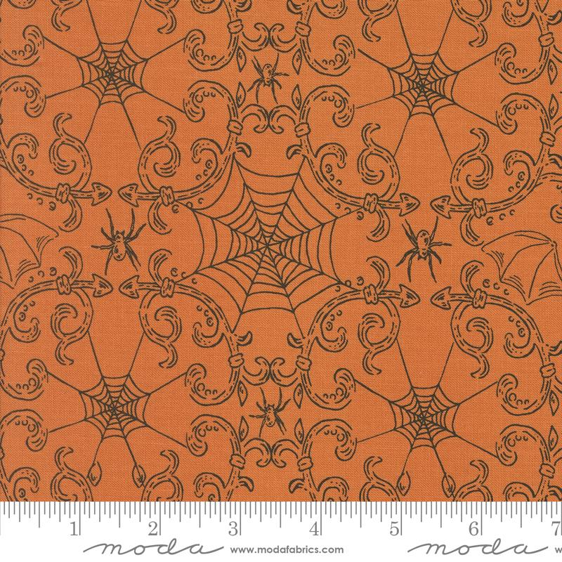 Moda - Home Sweet Haunt - Rod Iron Halloween Spider Webs - Pumpkin - 20917-14 - Sold by the Half Yard
