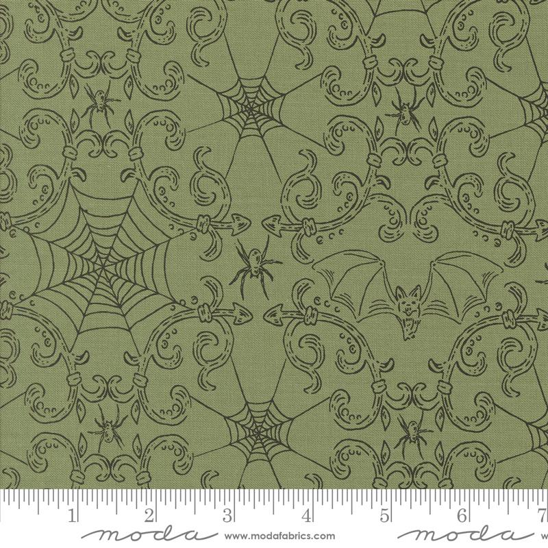 Moda - Home Sweet Haunt - Rod Iron Halloween Spider Webs - Moss - 20917-15 - Sold by the Half Yard