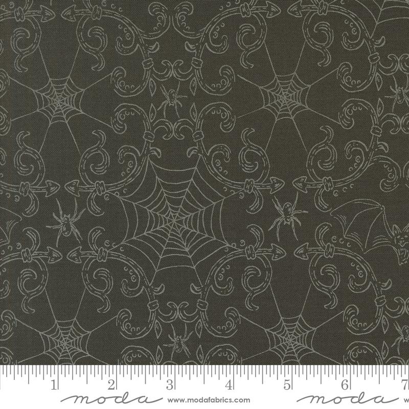 Moda - Home Sweet Haunt - Rod Iron Halloween Spider Webs - Charcoal - 20917-16 - Sold by the Half Yard