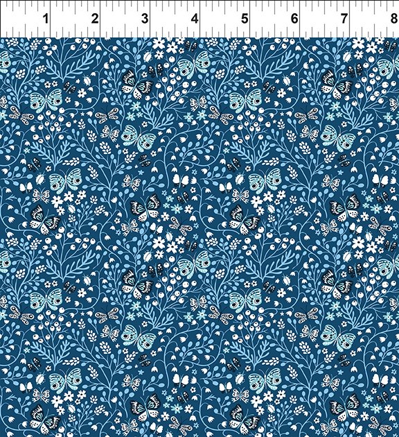 In the Beginning - Whimsy - Butterfly Flower Garden Blue - 7WMS-1 - Sold by the Half Yard