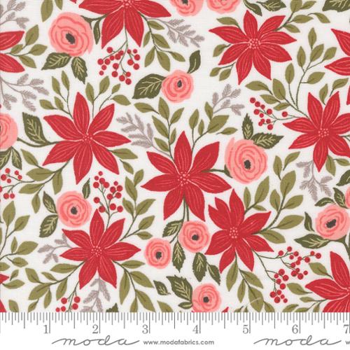 Moda - Berry and Pine - Poinsettia Party Florals - Snow - 5240-11 - Sold by the Half Yard