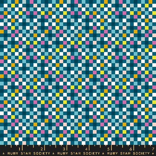 Moda - Washi Plus - Checkmate Checks and Plaids Pixels Squares - Teal - RS1102 14 - Sold by the Half Yard