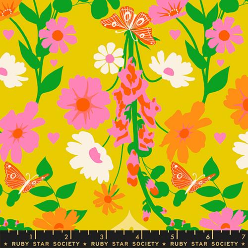 Ruby Star Society - Best Day Ever - Foxgloves Florals Butterflies Retro Golden Hour - RS0106 11 - Sold by the Half Yard