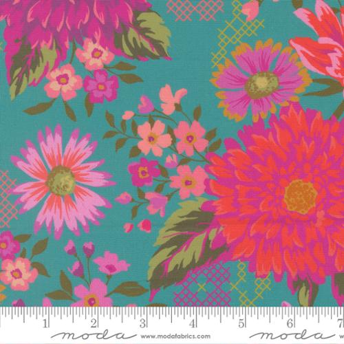 Moda - Parlor - Happy Blooms Teal - 11960 15 - Sold by the Half Yard