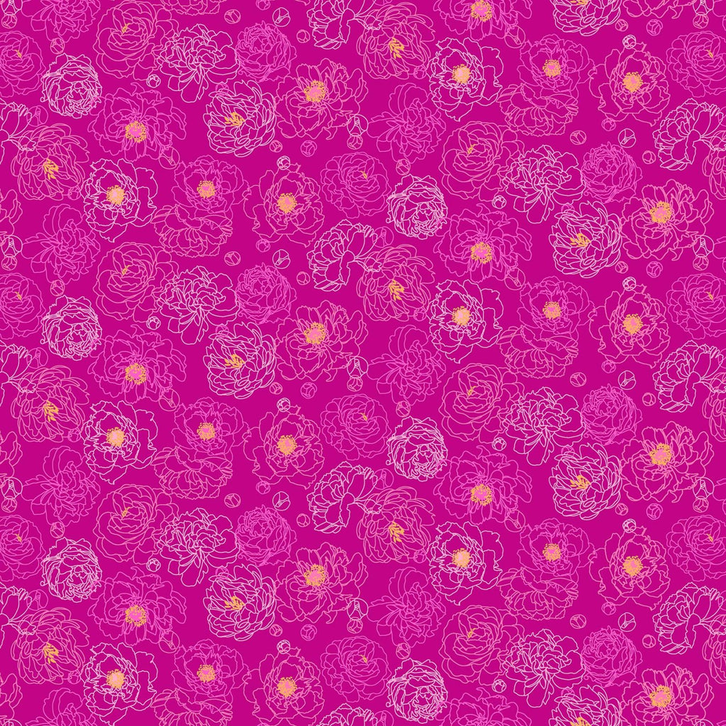 Figo Fabrics: Primavera - Pink Peony Outline