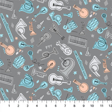 Figo Fabrics: Band Practice - Gray Instruments 90425-95