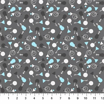 Figo Fabrics: Band Practice - Dark Gray Geo Instruments