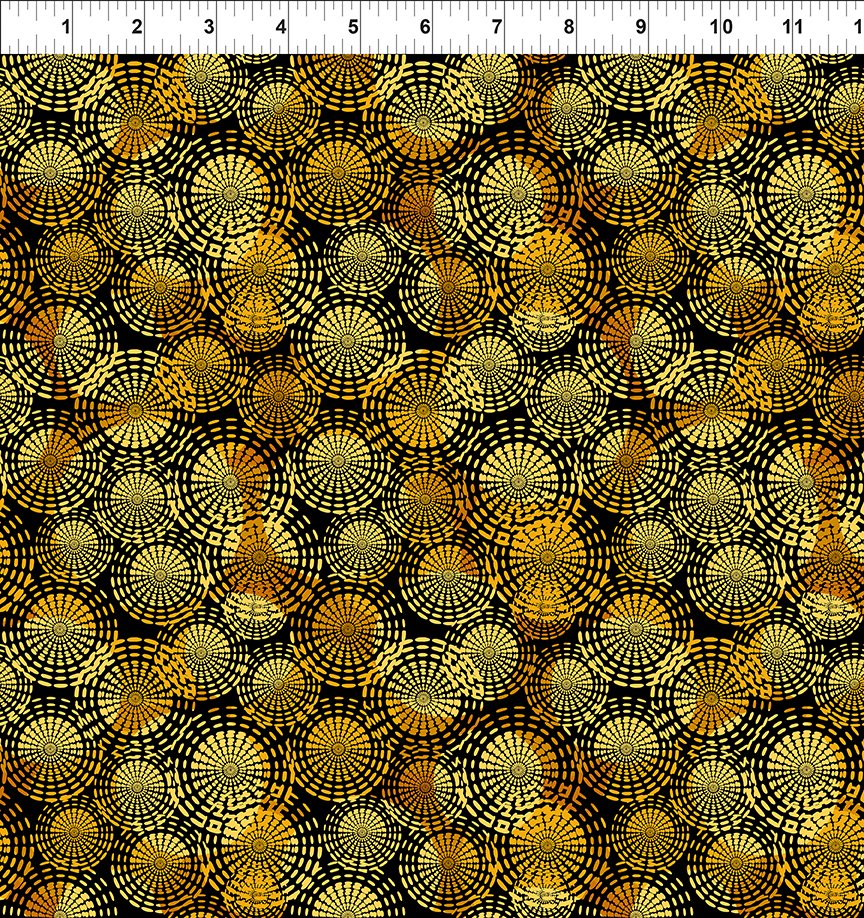 In The Beginning - Flock Together - Yellow Circle Stitch - 9FT-1 Yellow Circle Stitch - Sold by the Half Yard