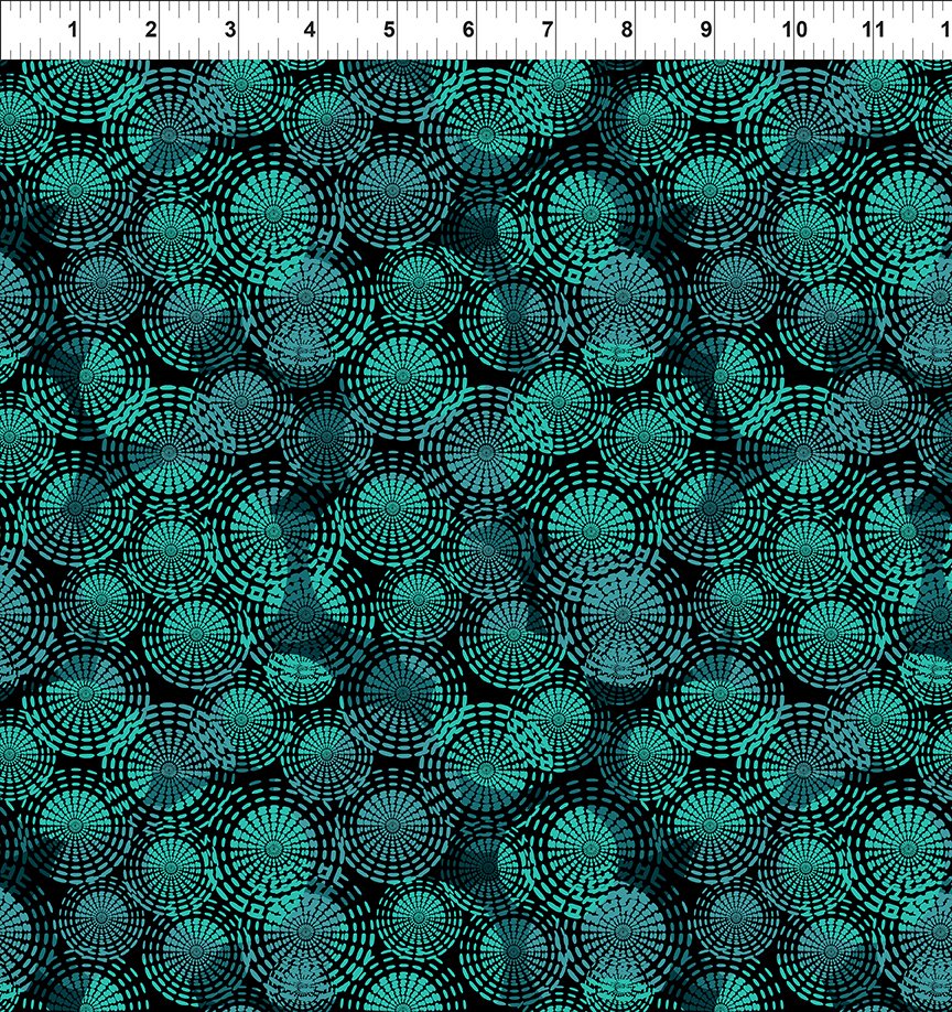 In The Beginning - Flock Together - Teal Circle Stitch - 9FT-3 Teal Circle Stitch - Sold by the Half Yard