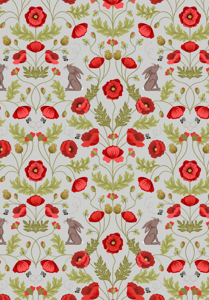 Lewis & Irene: Poppies - Poppy & Hare on Light Grey