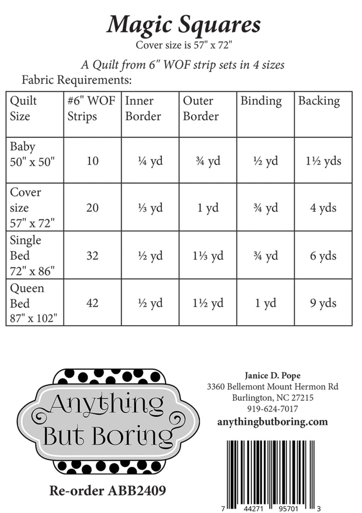 Magic Squares Quilt Pattern by Janice Pope of Anything But Boring - ABB2409