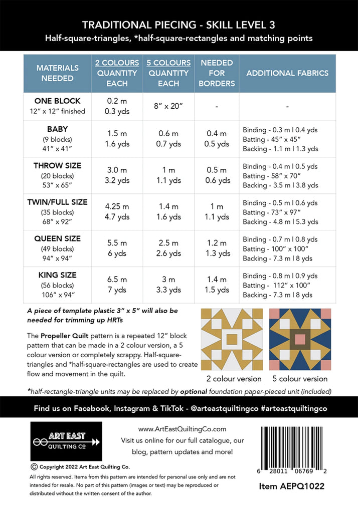 Art East Quilting Co - Propeller Quilt Pattern - AEPQ1022