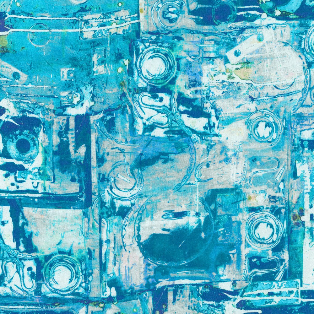 Robert Kaufman - Wishwell: Industrial Imprints - Cerulean - ANJD-22864-243 CERULEAN - Sold by the Half Yard