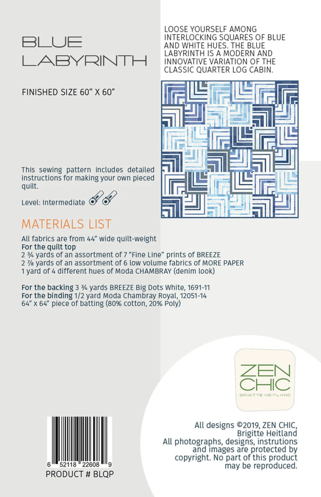 Blue Labyrinth Quilt Pattern by Brigette Heitland of Zen Chic - BLQP