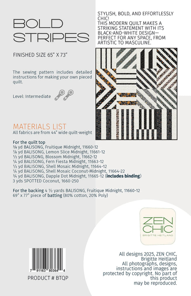 Zen Chic - Bold Stripes Quilt Pattern - BTQP