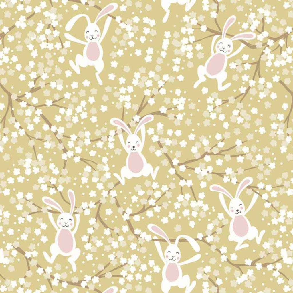 Lewis & Irene: Bunny Hop D# A526 C#2 Swinging Bunnies on Spring Yellow