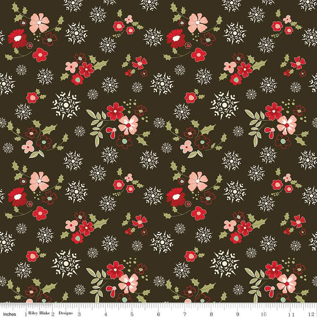 Riley Blake - Glisten - Winter Flowers Mocha - C16222-Mocha - Sold by the Half Yard