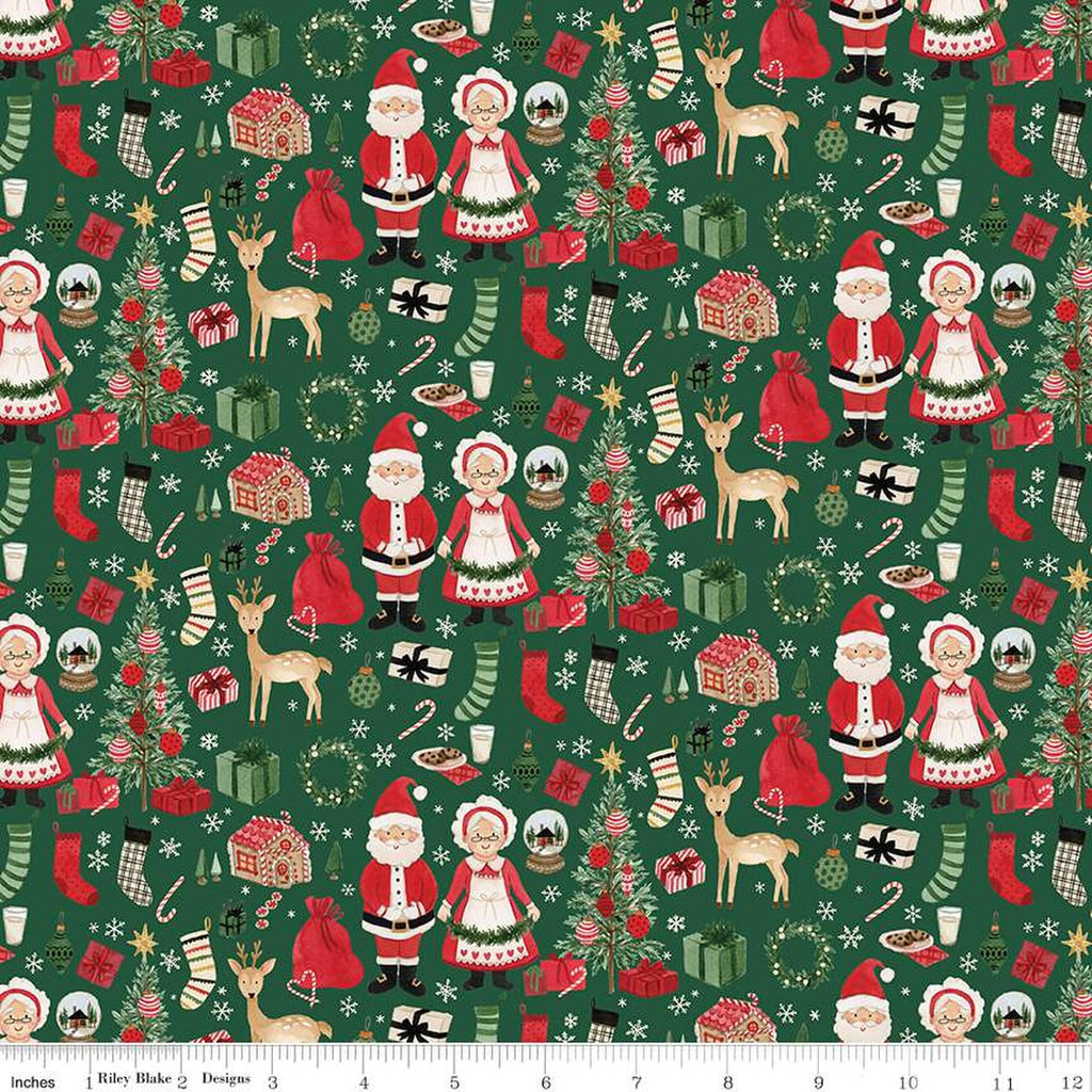 Riley Blake - Charming Christmas - Santa & Mrs. Claus Green - C16351-Green - Sold by the Half Yard