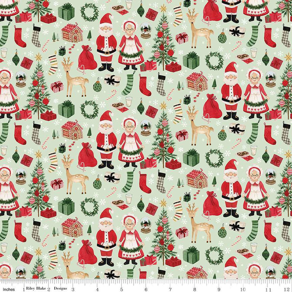 Riley Blake - Charming Christmas - Santa & Mrs. Claus Mint - C16351-Mint - Sold by the Half Yard