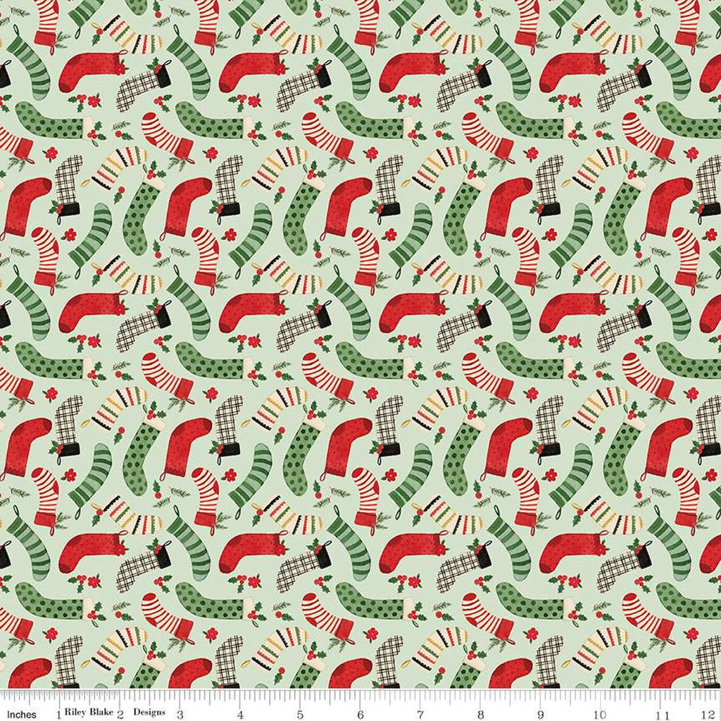 Riley Blake - Charming Christmas - Stockings Mint - C16353-Mint - Sold by the Half Yard