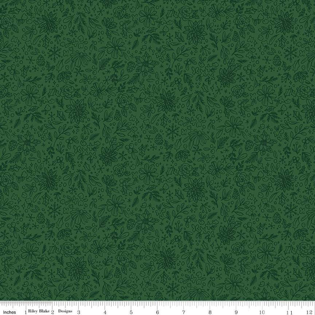 Riley Blake - Charming Christmas - Floral Outline Red - C16354-Green - Sold by the Half Yard