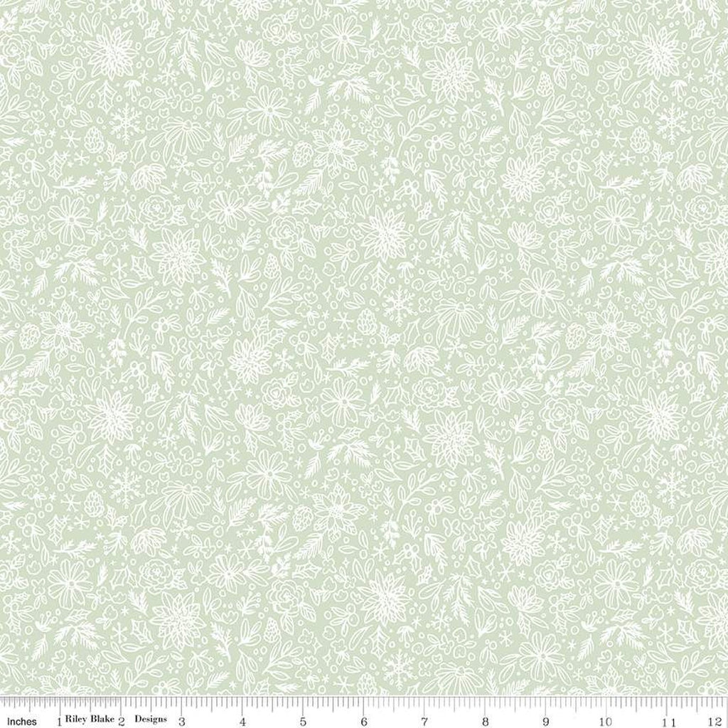 Riley Blake - Charming Christmas - Floral Outline Mint - C16354-Mint - Sold by the Half Yard