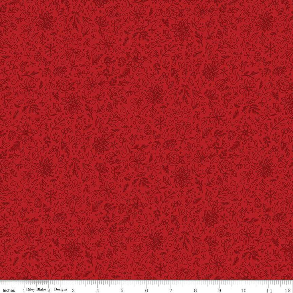 Riley Blake - Charming Christmas - Floral Outline Red - C16354-Red - Sold by the Half Yard